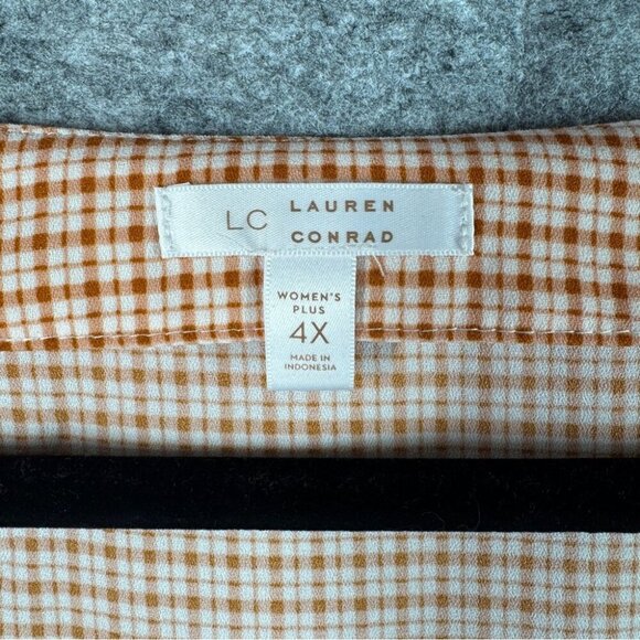 LC Lauren Conrad White Orange Preppy Plaid Balloon Sleeve Peplum Top Size 4x - Picture 9 of 12